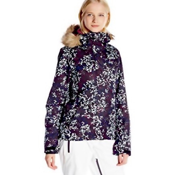 Roxy Black Floral Dry Flight Girl’s Snowboarding Faux Fur Hooded Jacket Sz XXL - Picture 13 of 13